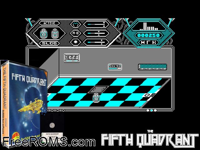 Fifth Quadrant, The (UK) (1987) [a1] Amstrad CPC game showing 3D box cover and gameplay screenshot
